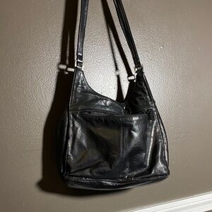 Valerie Stevens Butter Soft Black Vegan Leather Shoulder Bag W/Silver Details